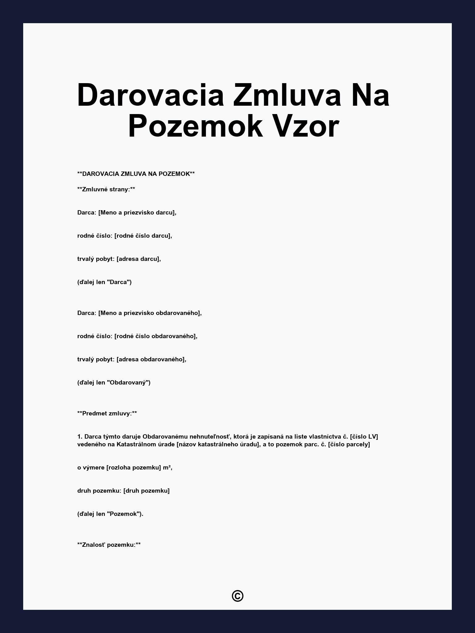 Darovacia Zmluva Na Pozemok Vzor