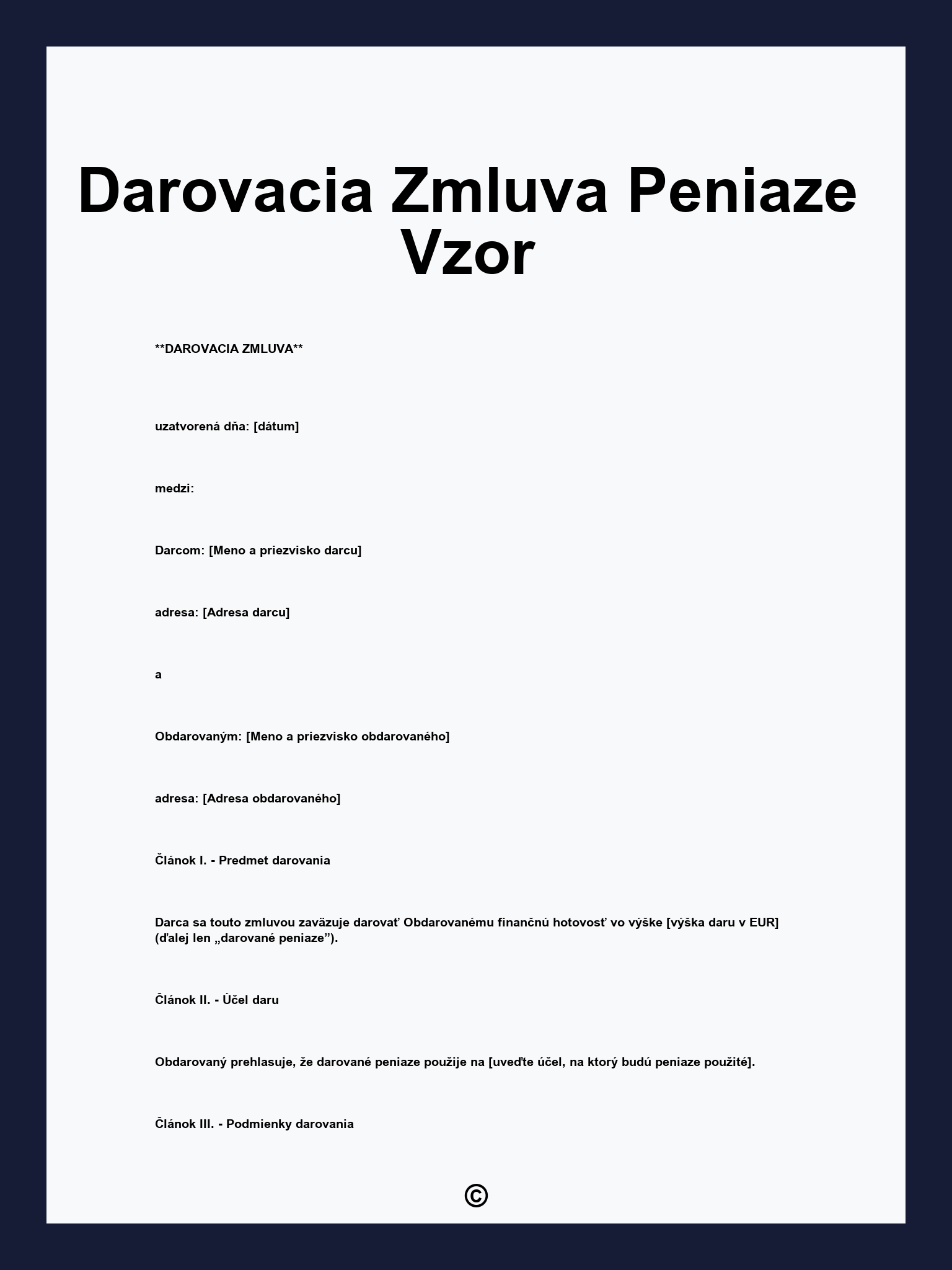 Darovacia Zmluva Peniaze Vzor