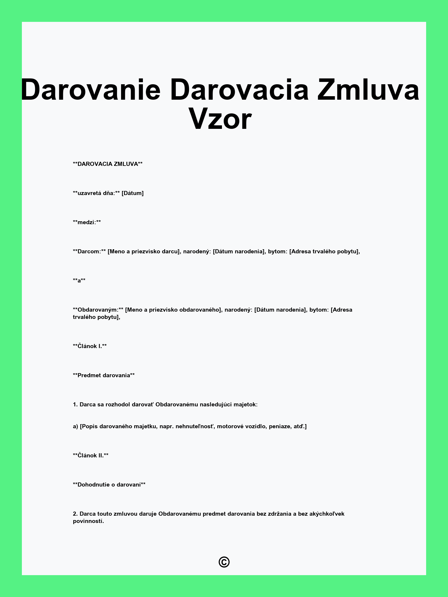 Darovanie Darovacia Zmluva Vzor