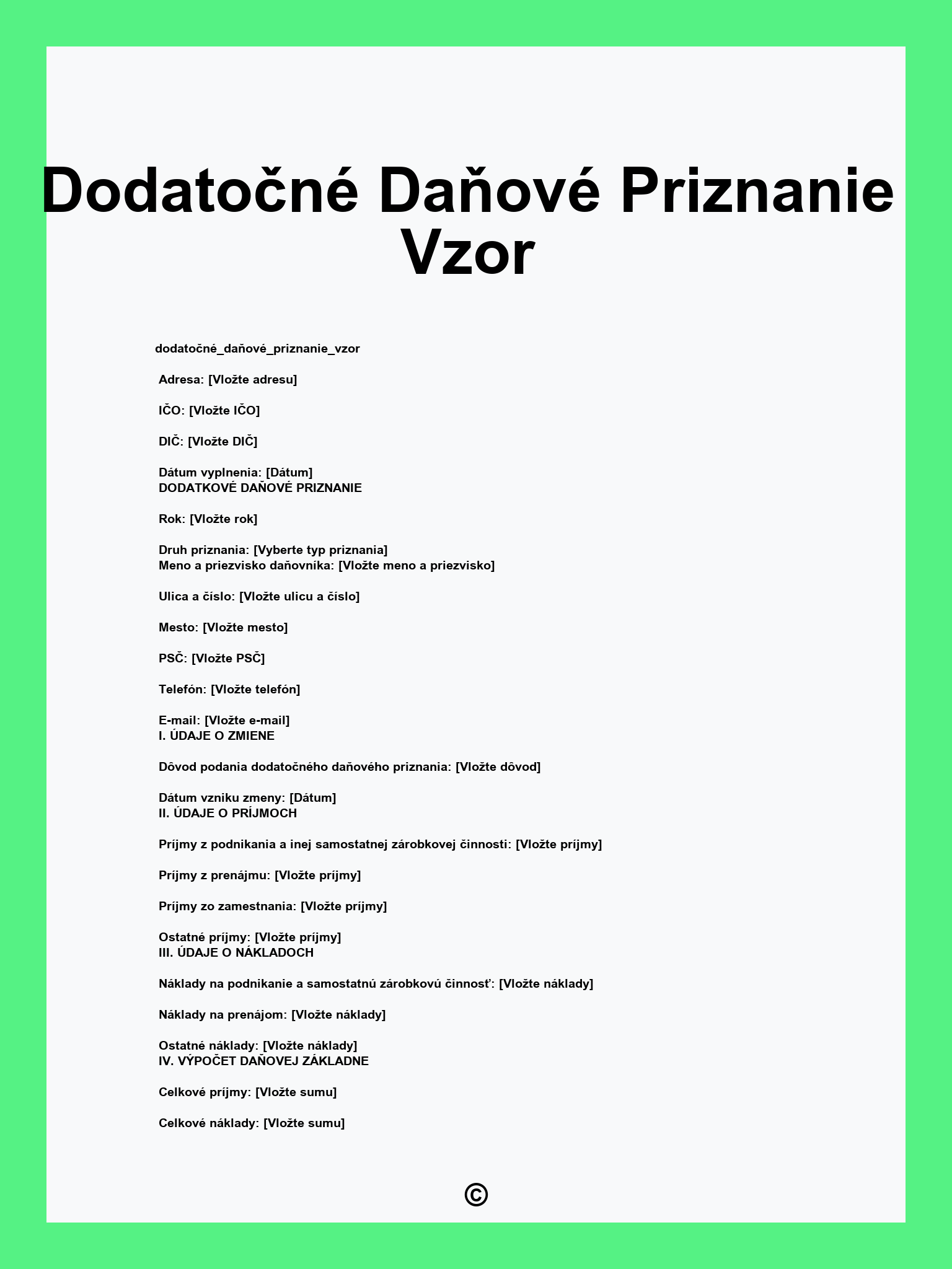 Dodatočné Daňové Priznanie Vzor