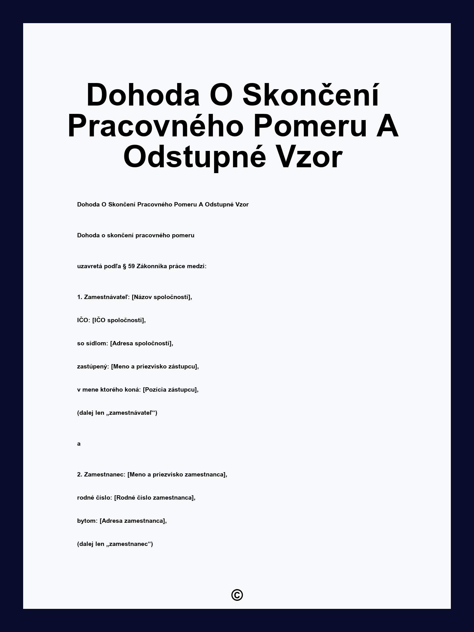 Dohoda O Skon en Pracovn ho Pomeru A Odstupn Vzor Dohoda O Skon en Pracovn ho Pomeru A Odstupn Vzor