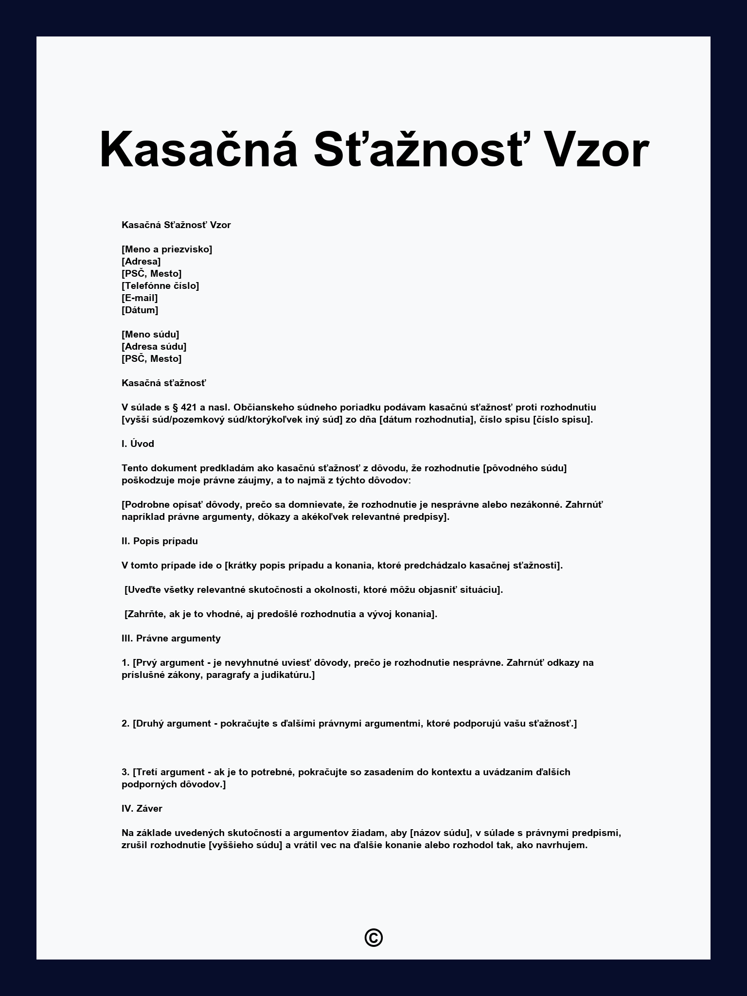 Kasačná Sťažnosť Vzor