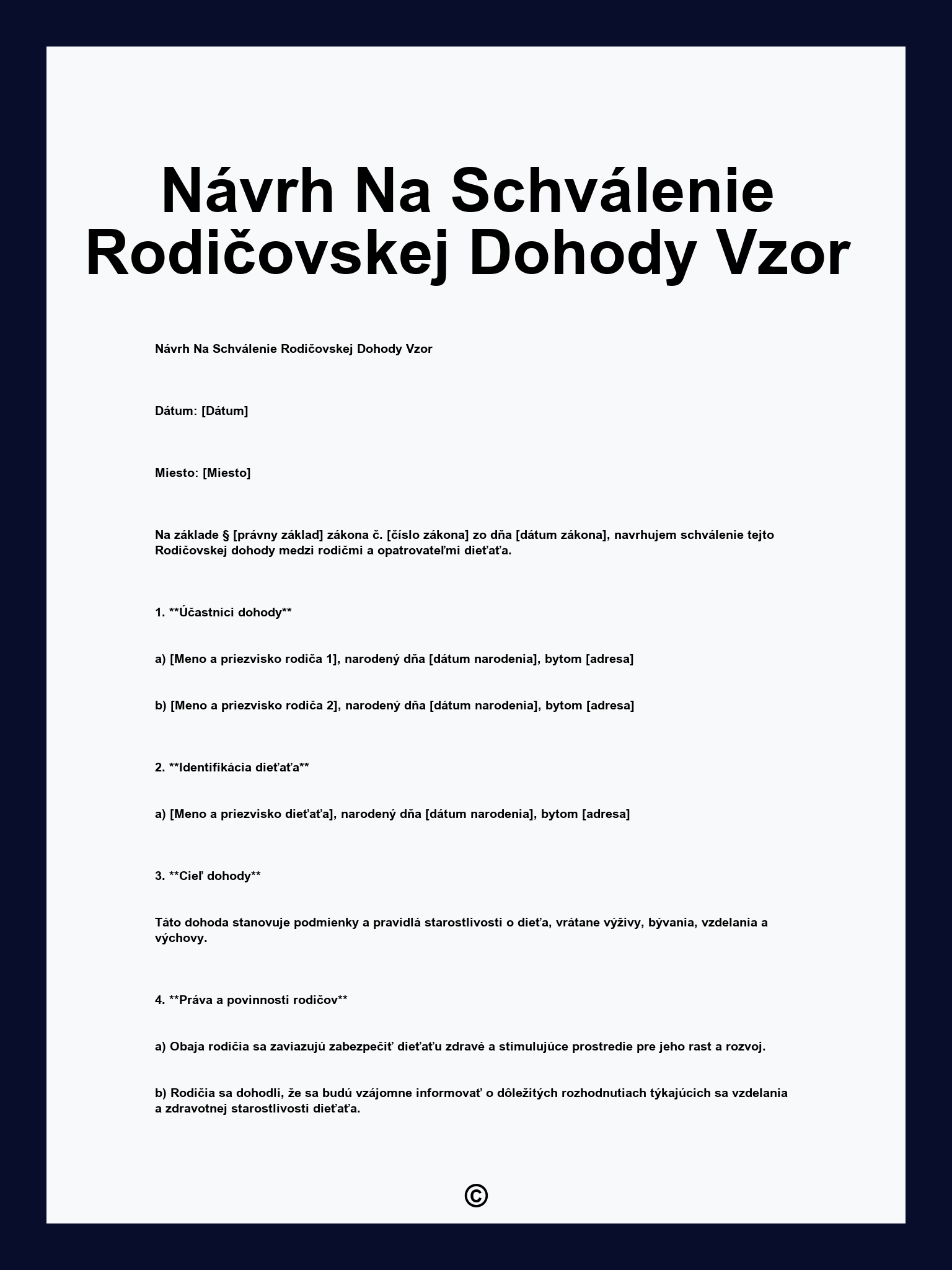 Návrh Na Schválenie Rodičovskej Dohody Vzor