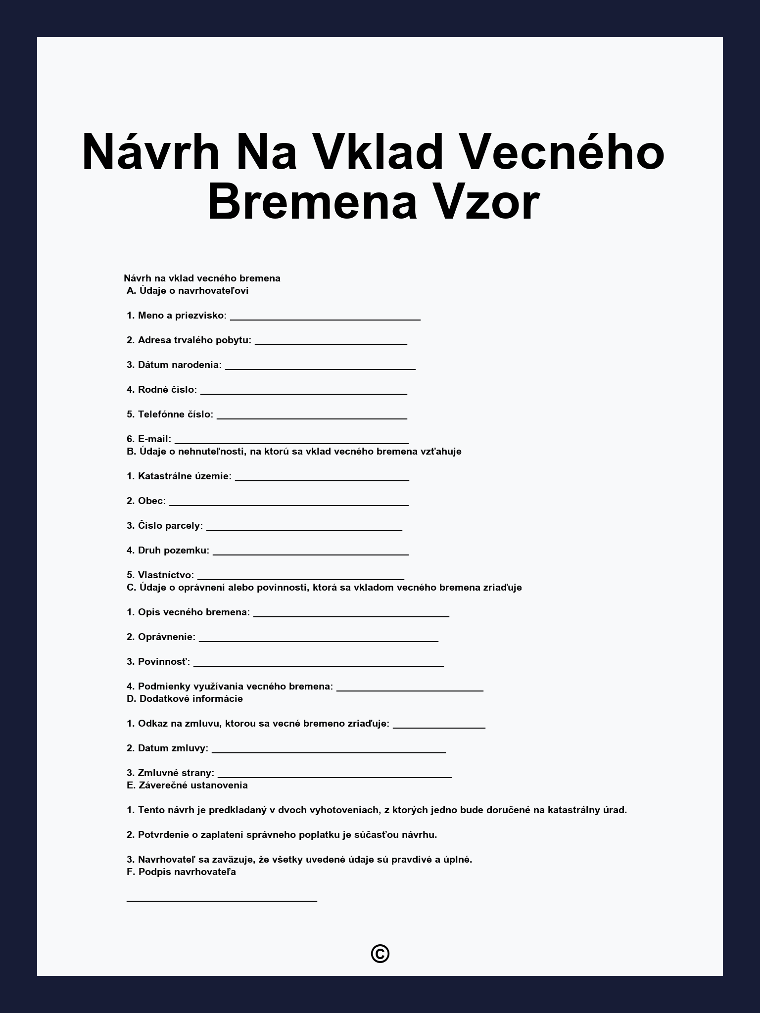 Návrh Na Vklad Vecného Bremena Vzor