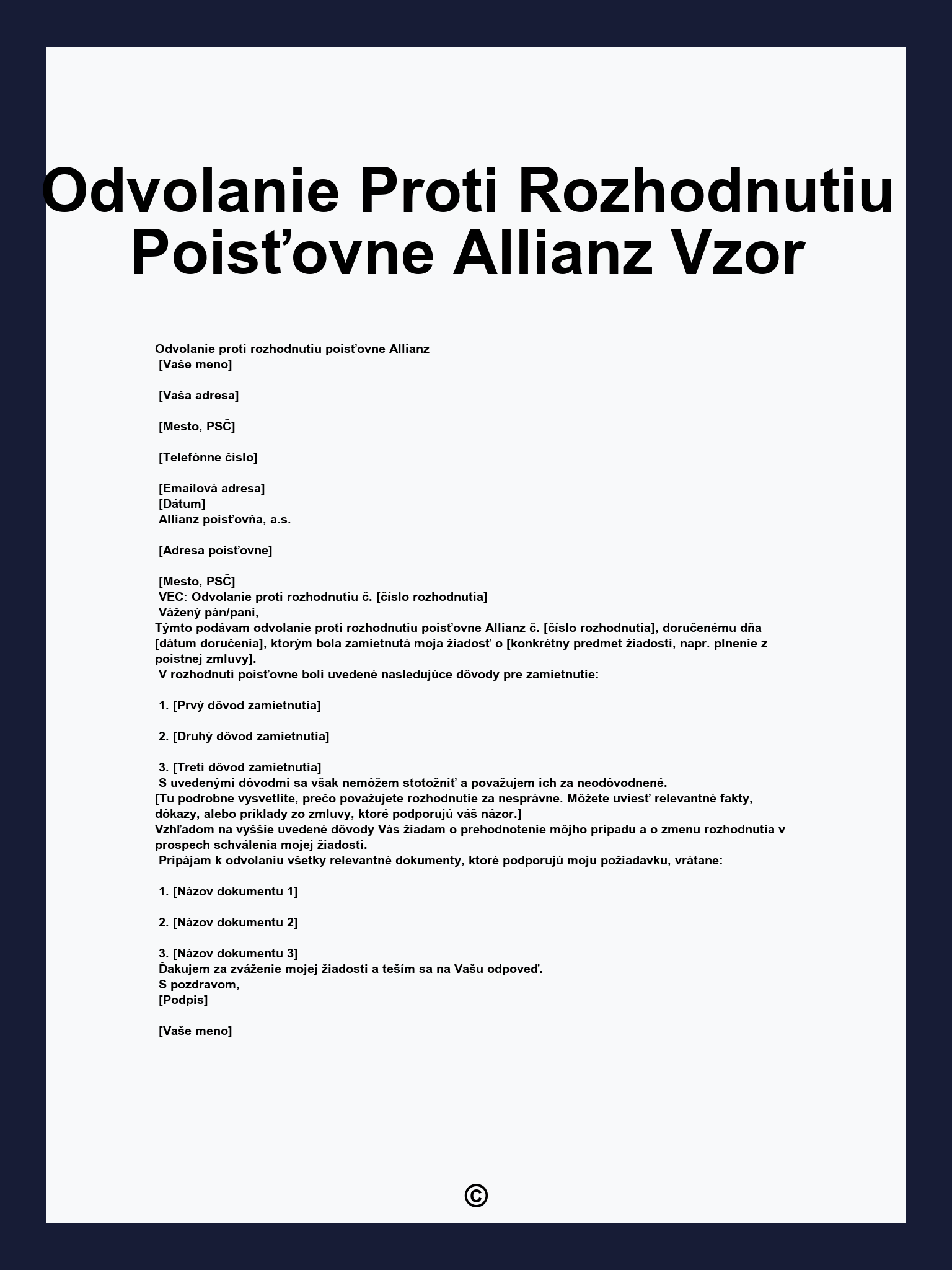Odvolanie Proti Rozhodnutiu Poisťovne Allianz Vzor