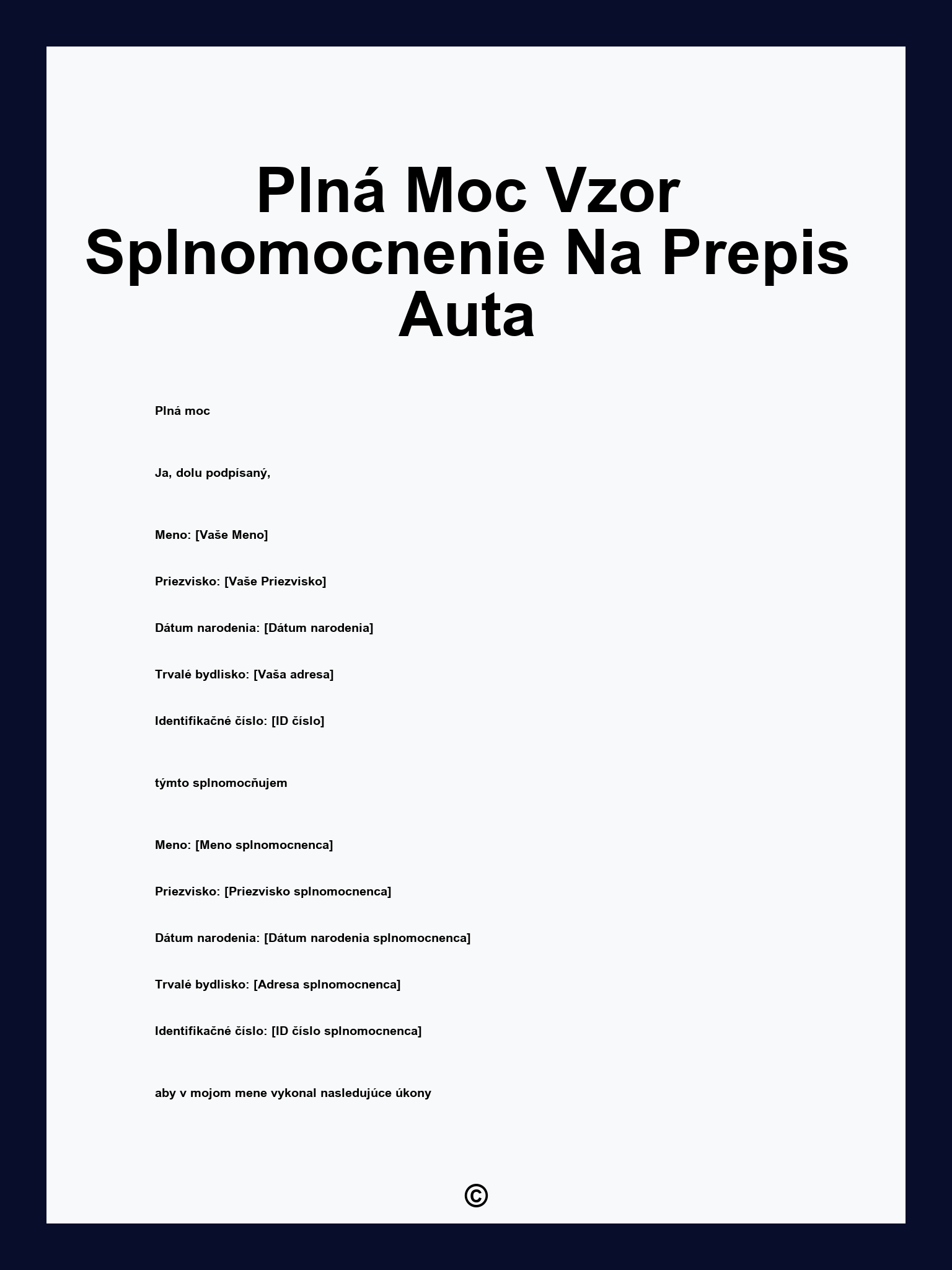 Plná Moc Vzor Splnomocnenie Na Prepis Auta