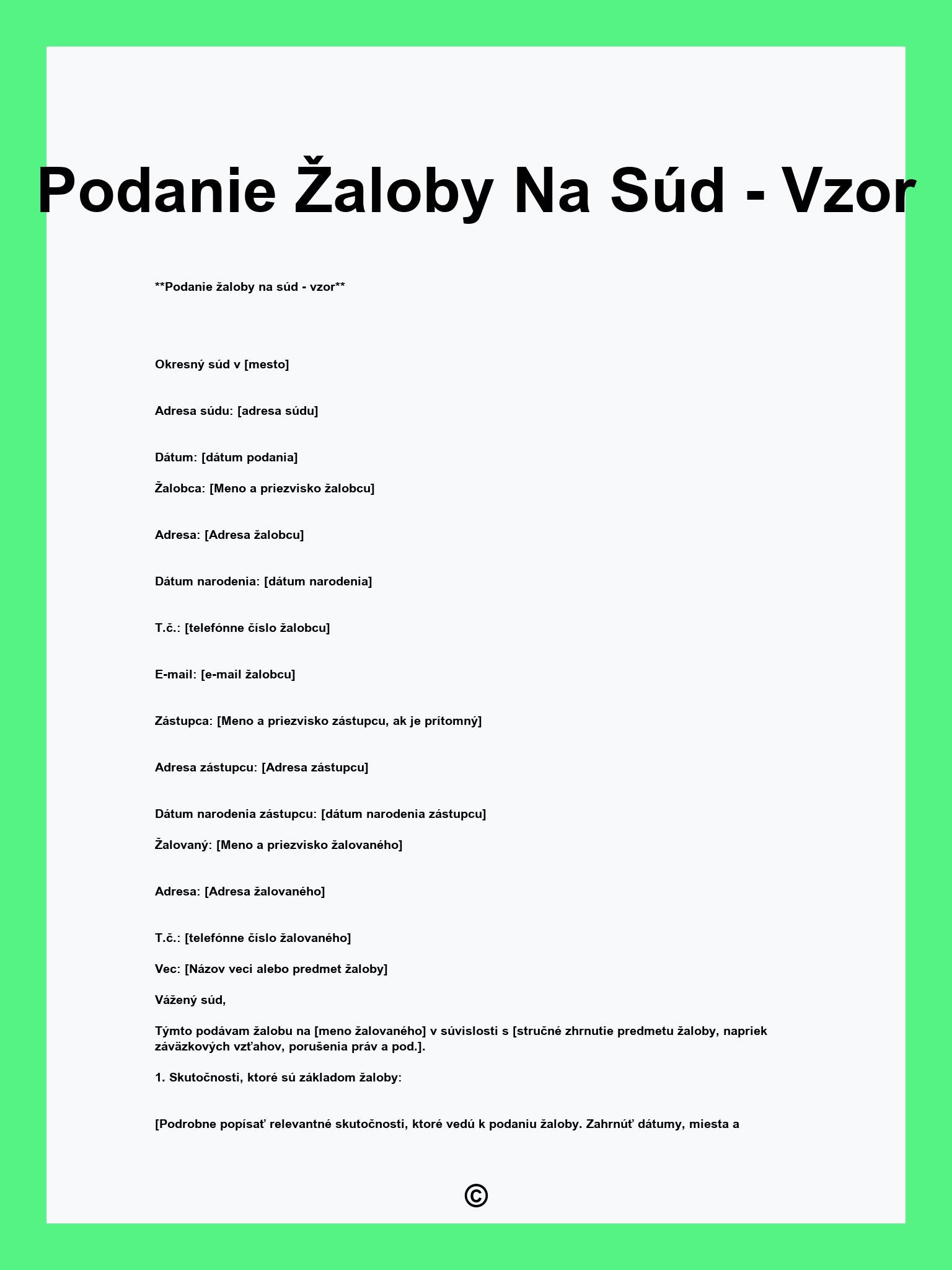 Podanie Žaloby Na Súd - Vzor