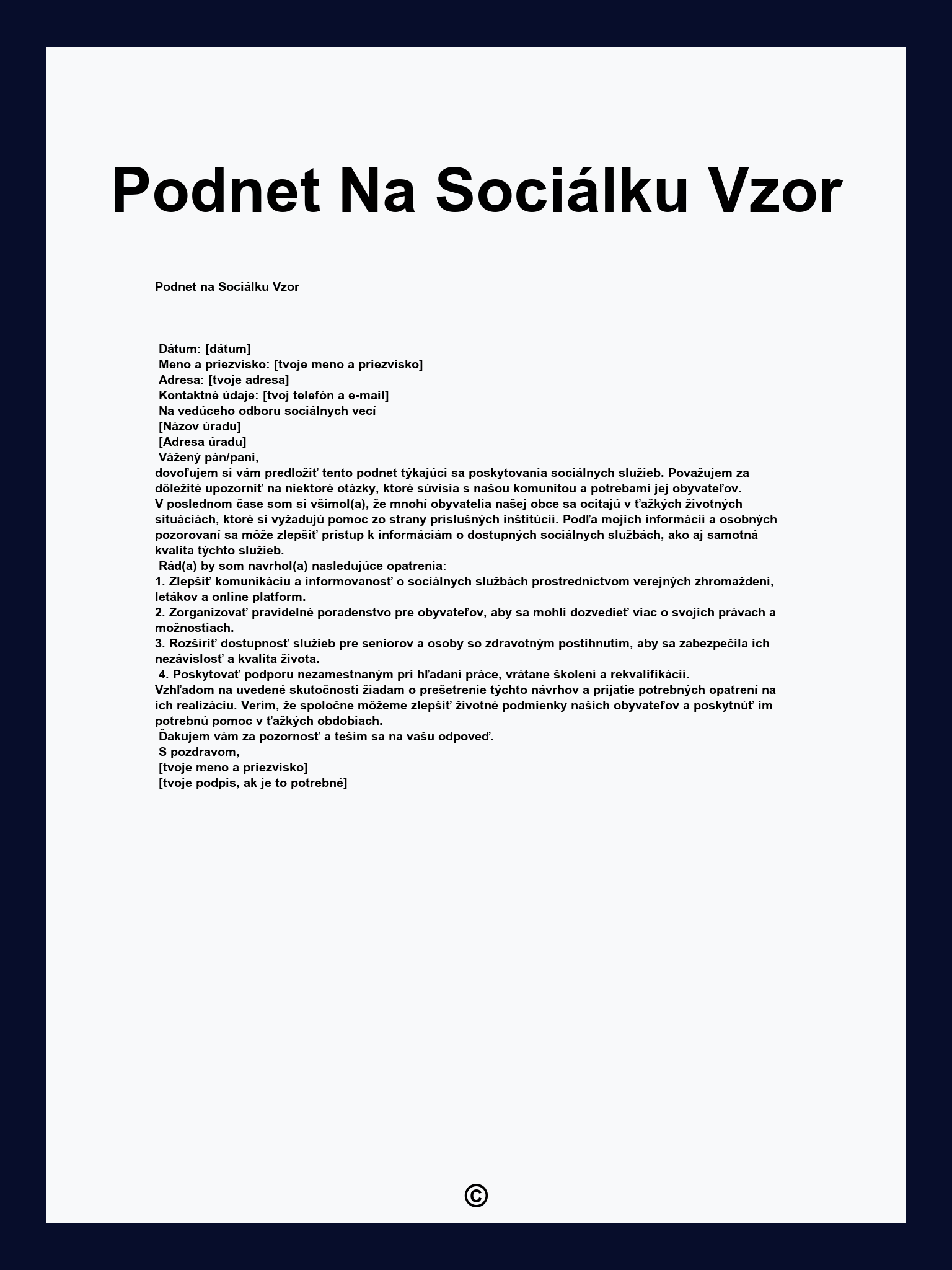 Podnet Na Sociálku Vzor