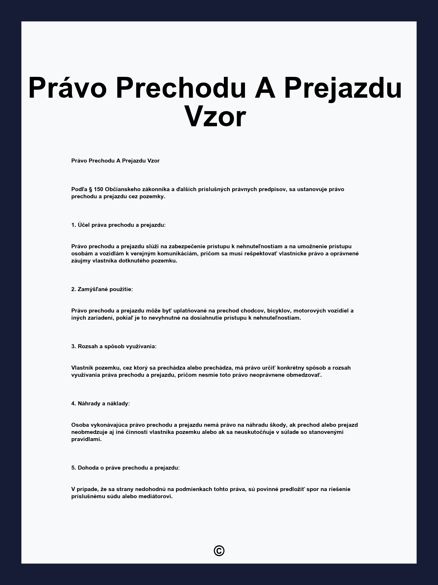 Právo Prechodu A Prejazdu Vzor