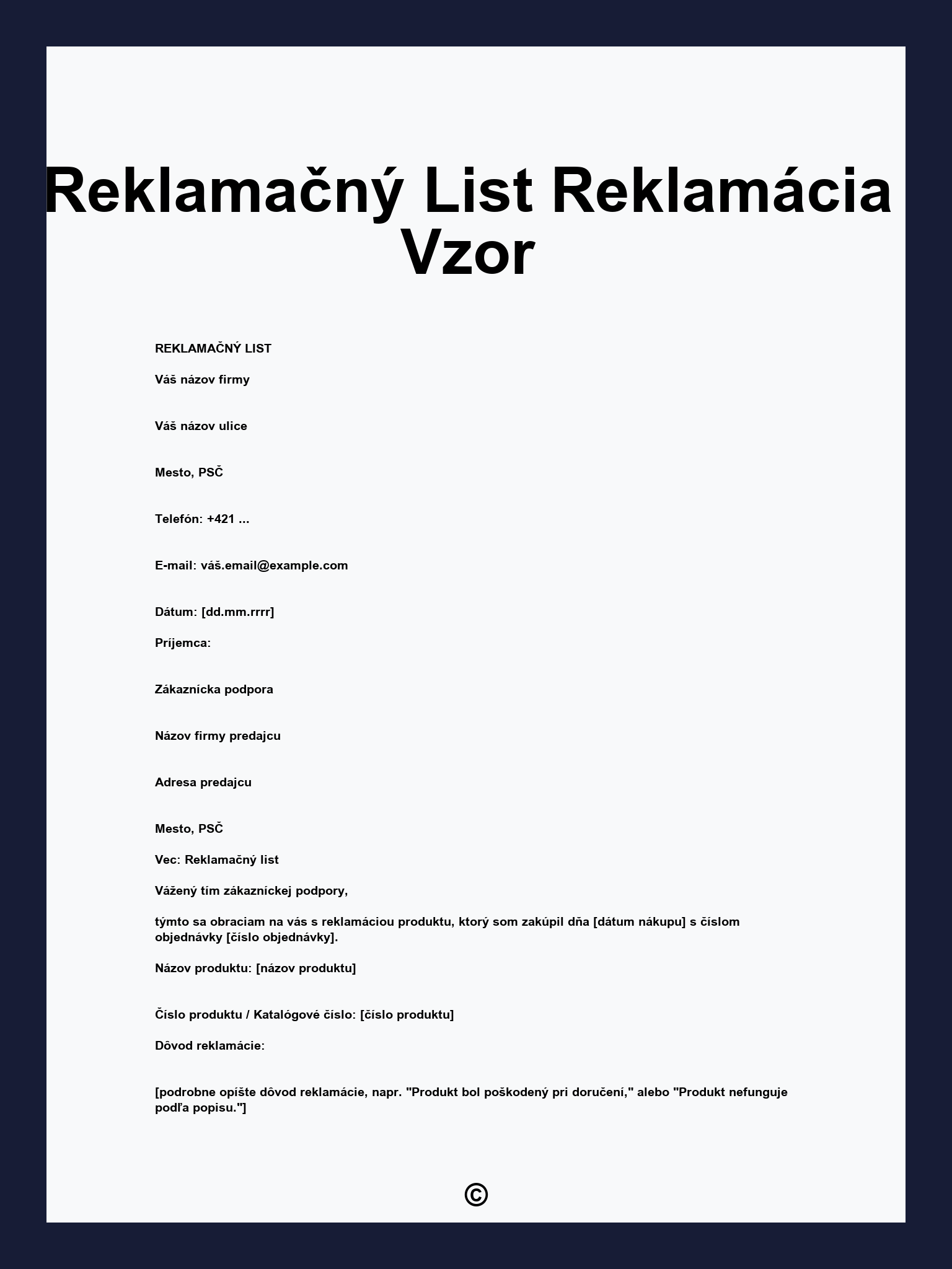 Reklamačný List Reklamácia Vzor
