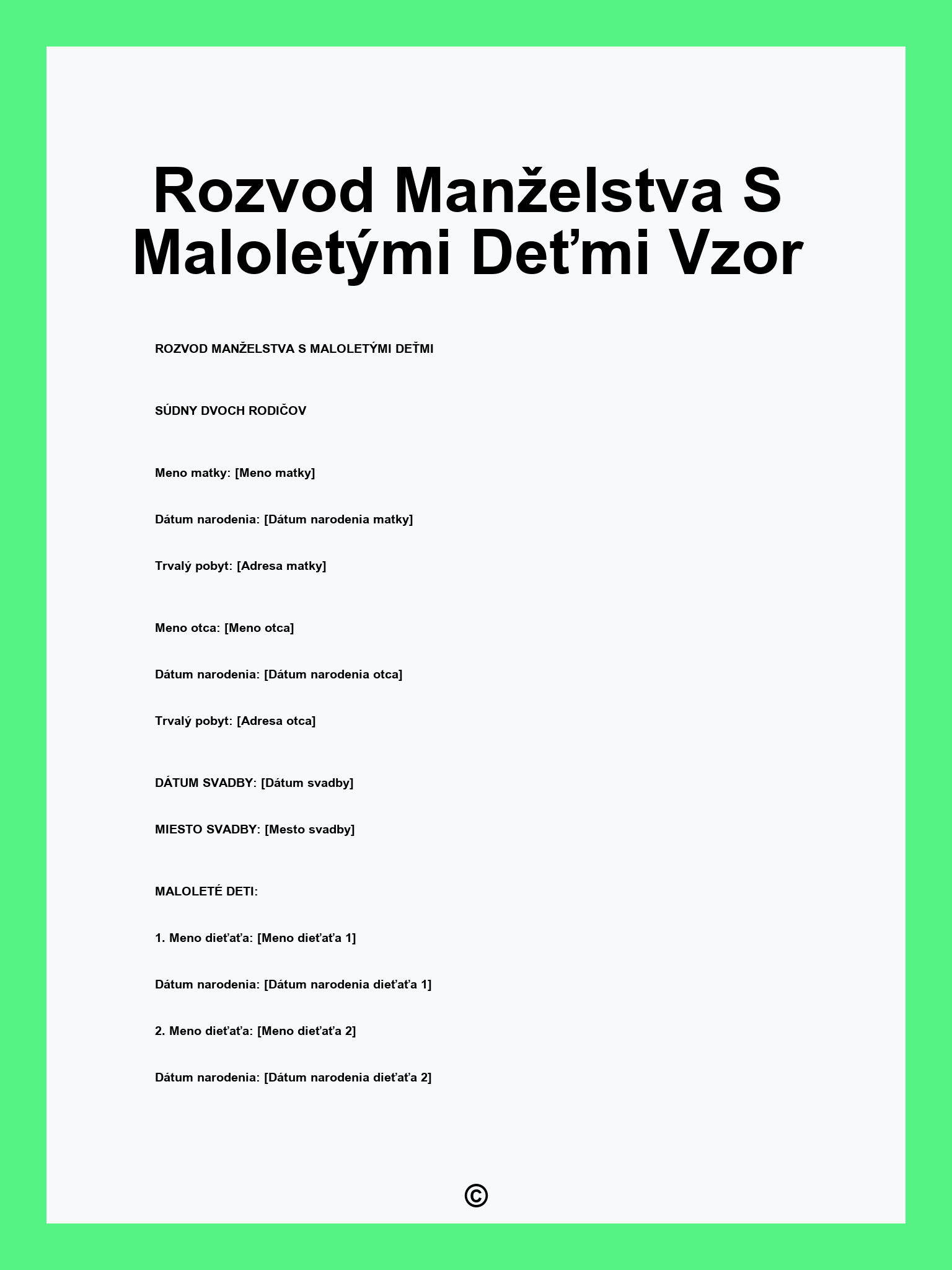 Rozvod Manželstva S Maloletými Deťmi Vzor