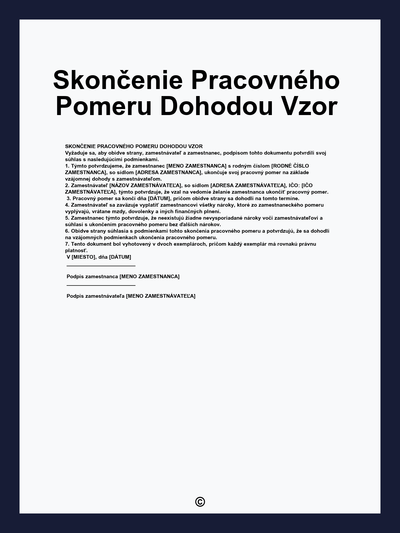 Skončenie Pracovného Pomeru Dohodou Vzor