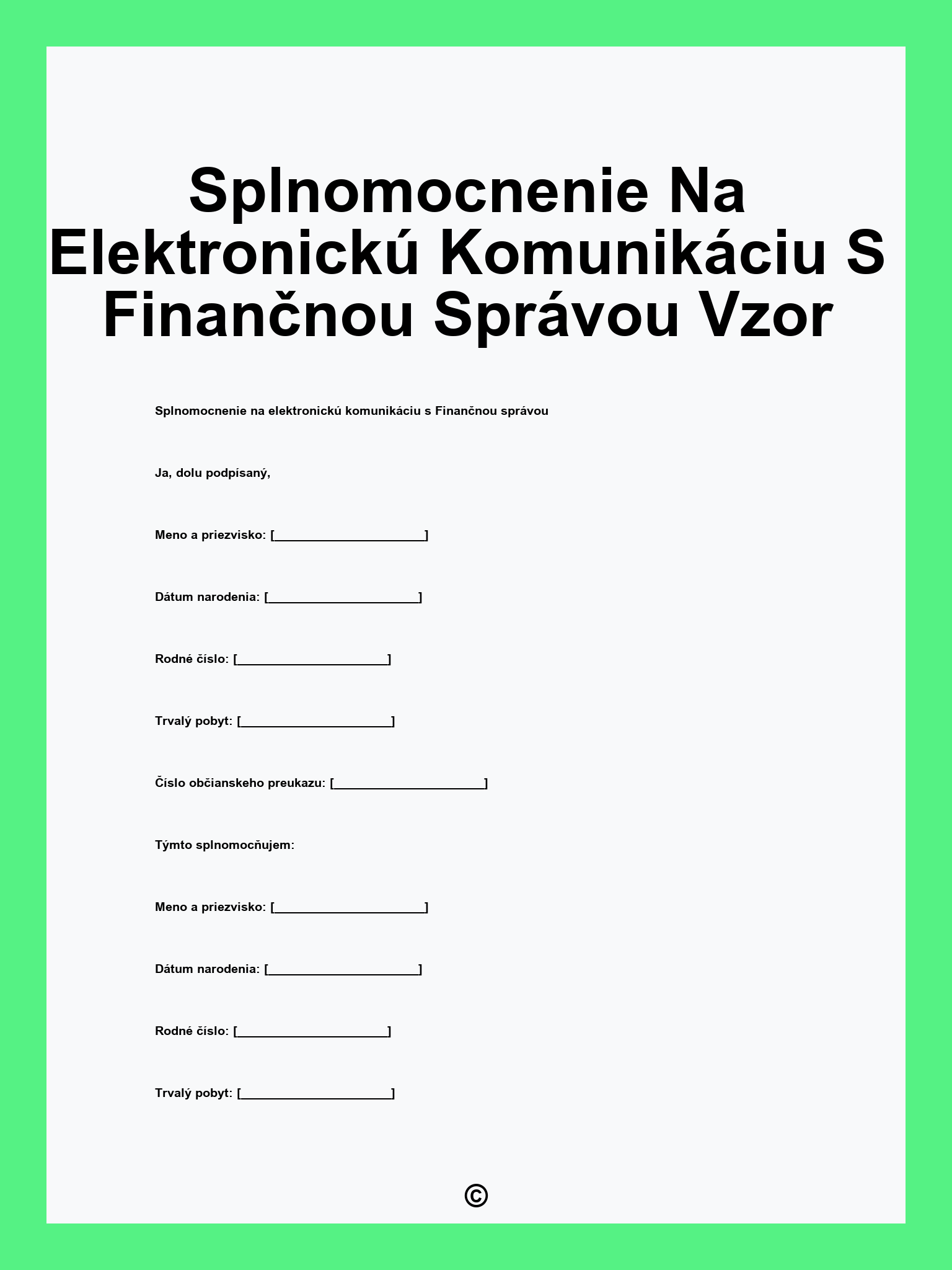 Splnomocnenie Na Elektronickú Komunikáciu S Finančnou Správou Vzor