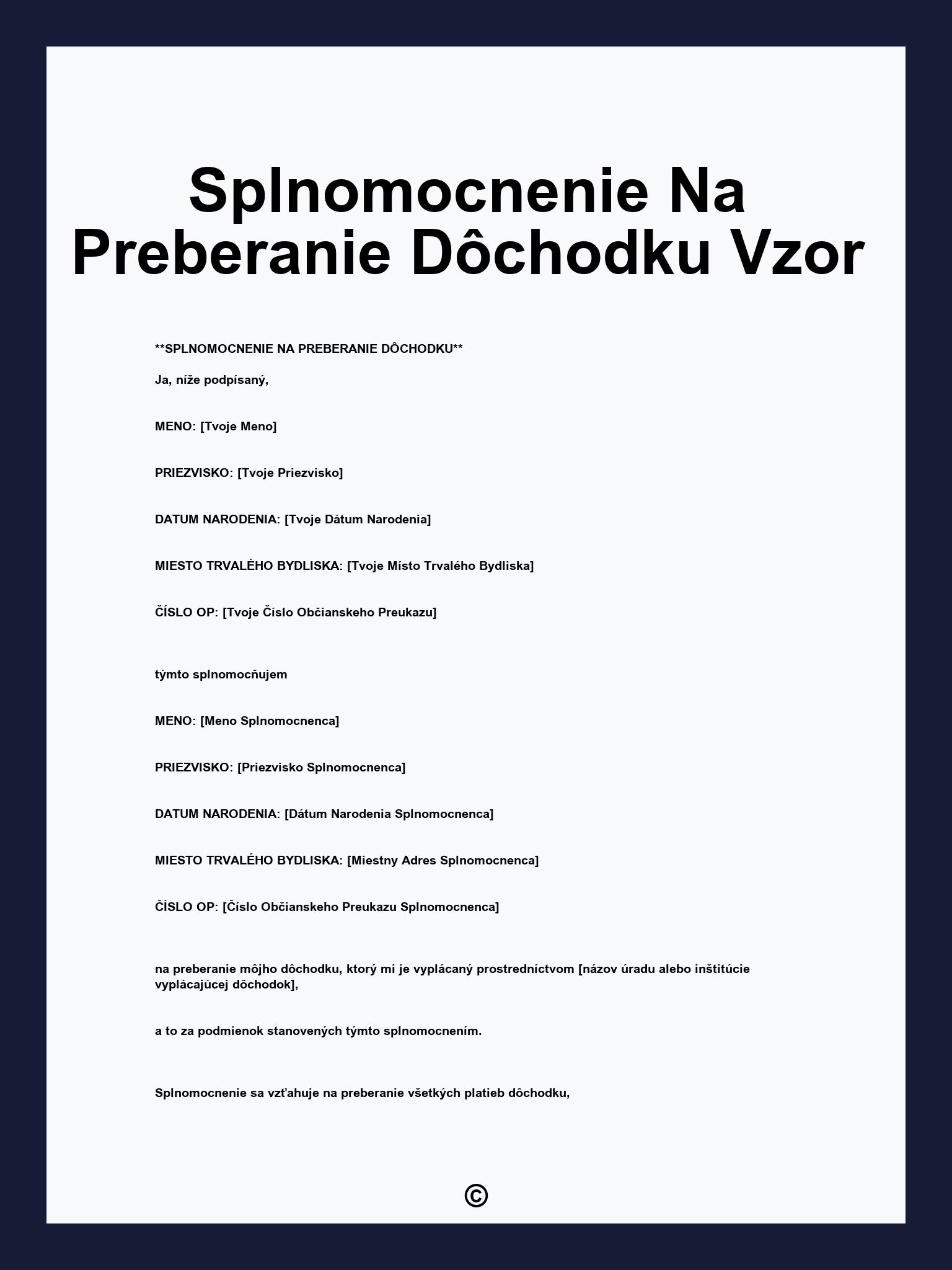 Splnomocnenie Na Preberanie Dôchodku Vzor