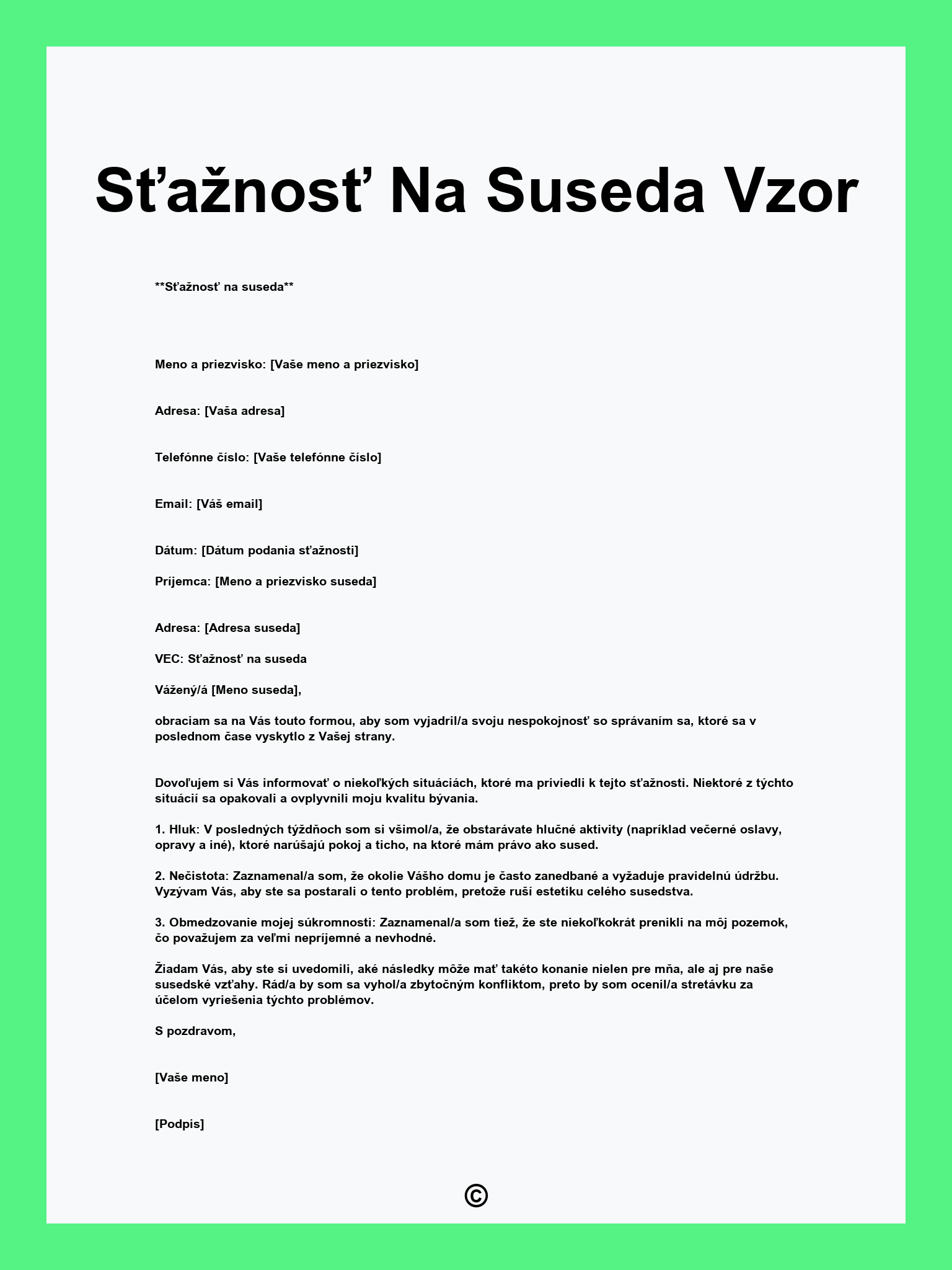 Sťažnosť Na Suseda Vzor