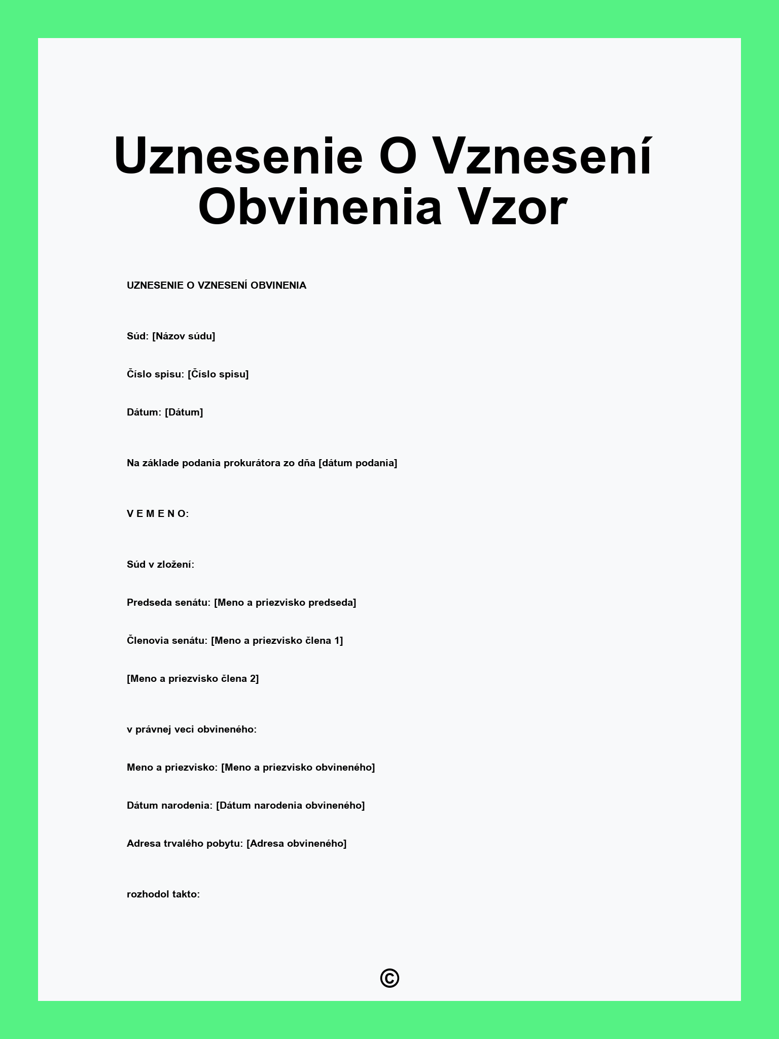 Uznesenie O Vznesení Obvinenia Vzor