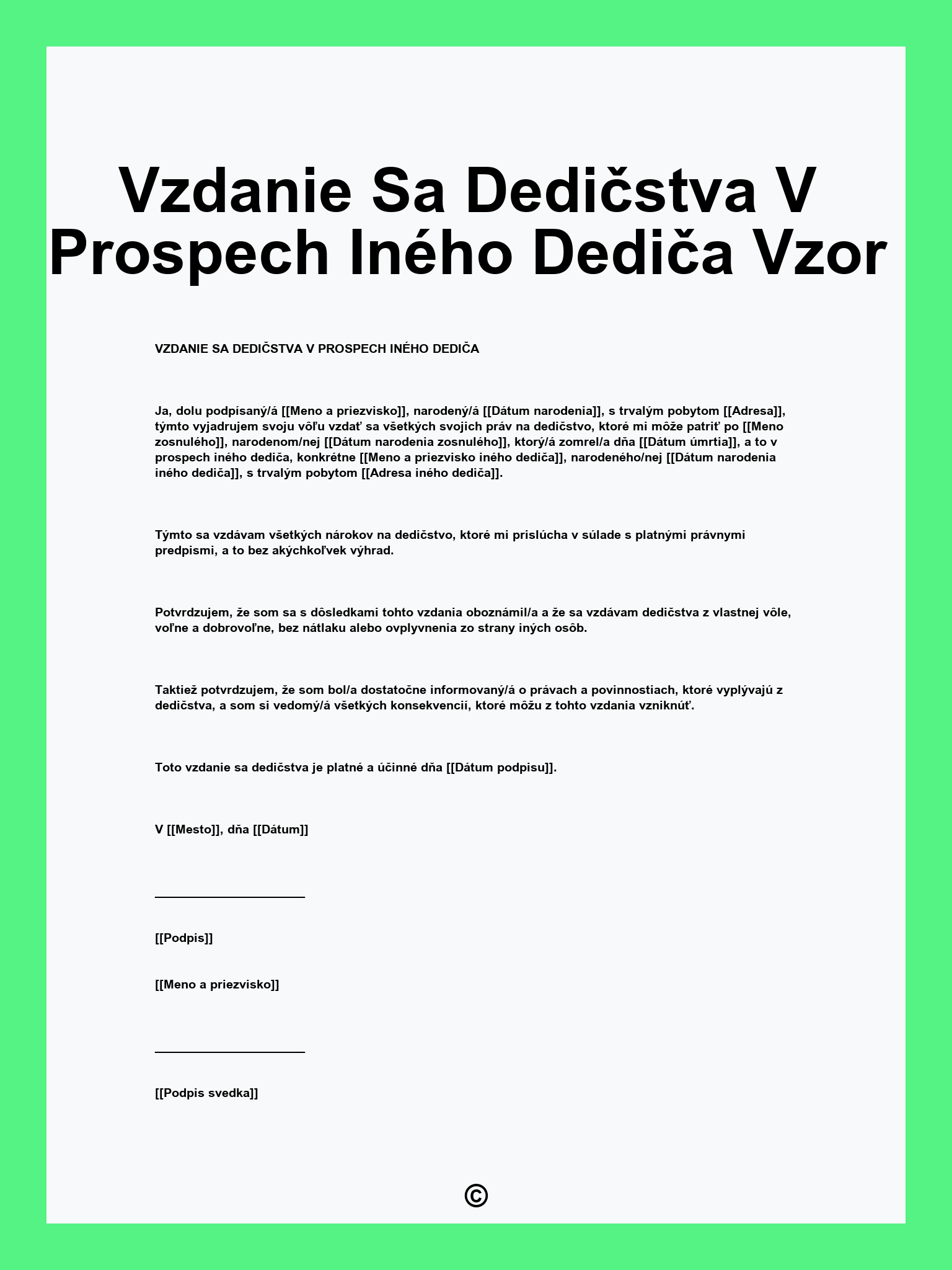 Vzdanie Sa Dedičstva V Prospech Iného Dediča Vzor