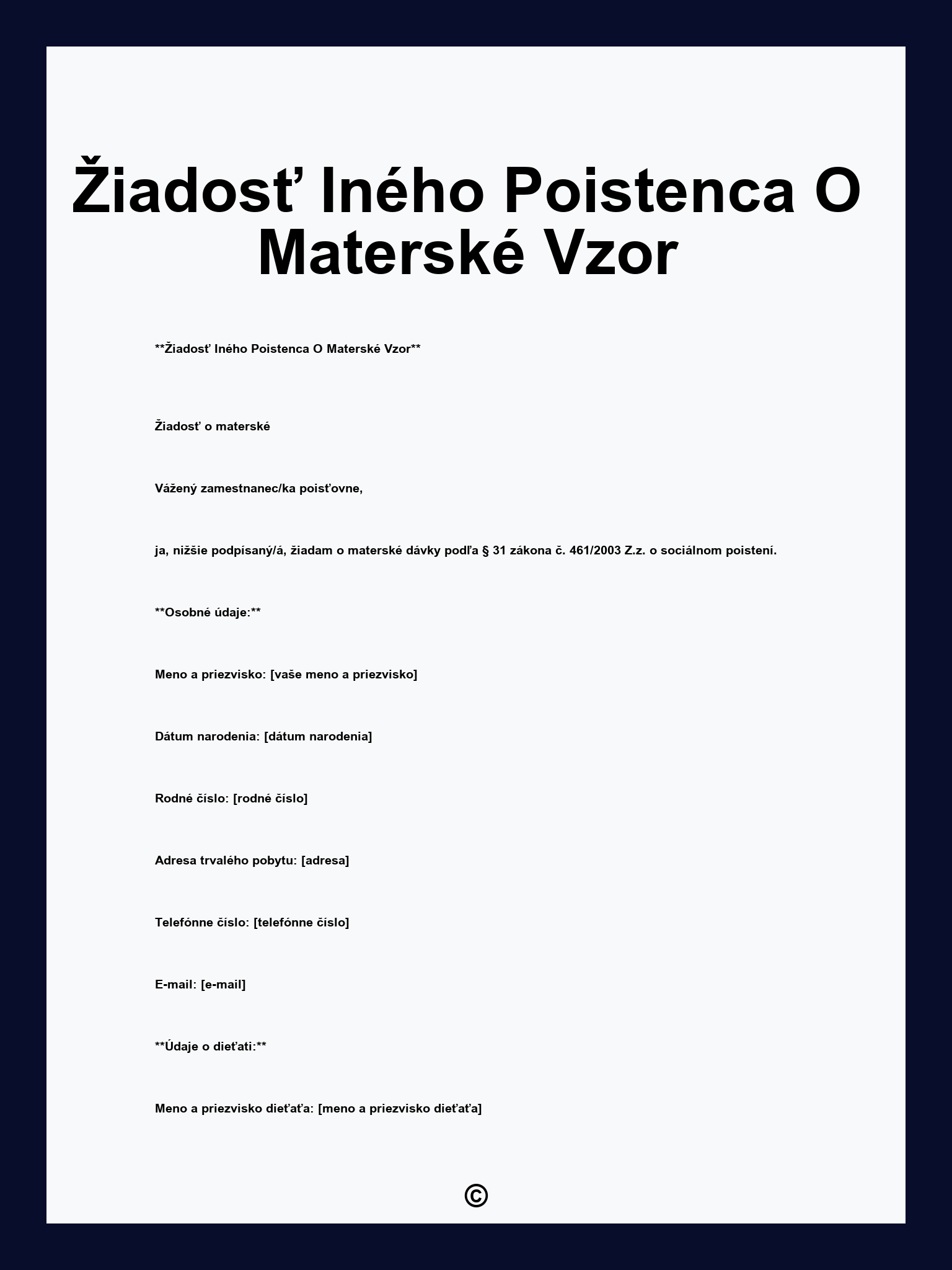 Žiadosť Iného Poistenca O Materské Vzor