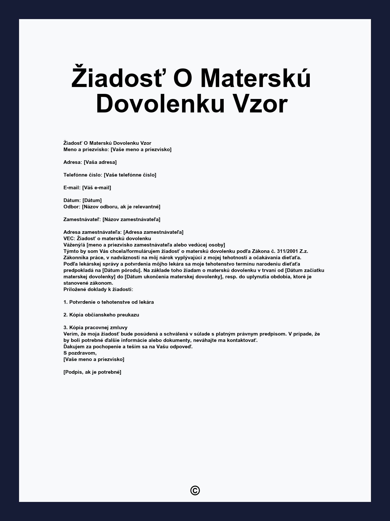 Žiadosť O Materskú Dovolenku Vzor