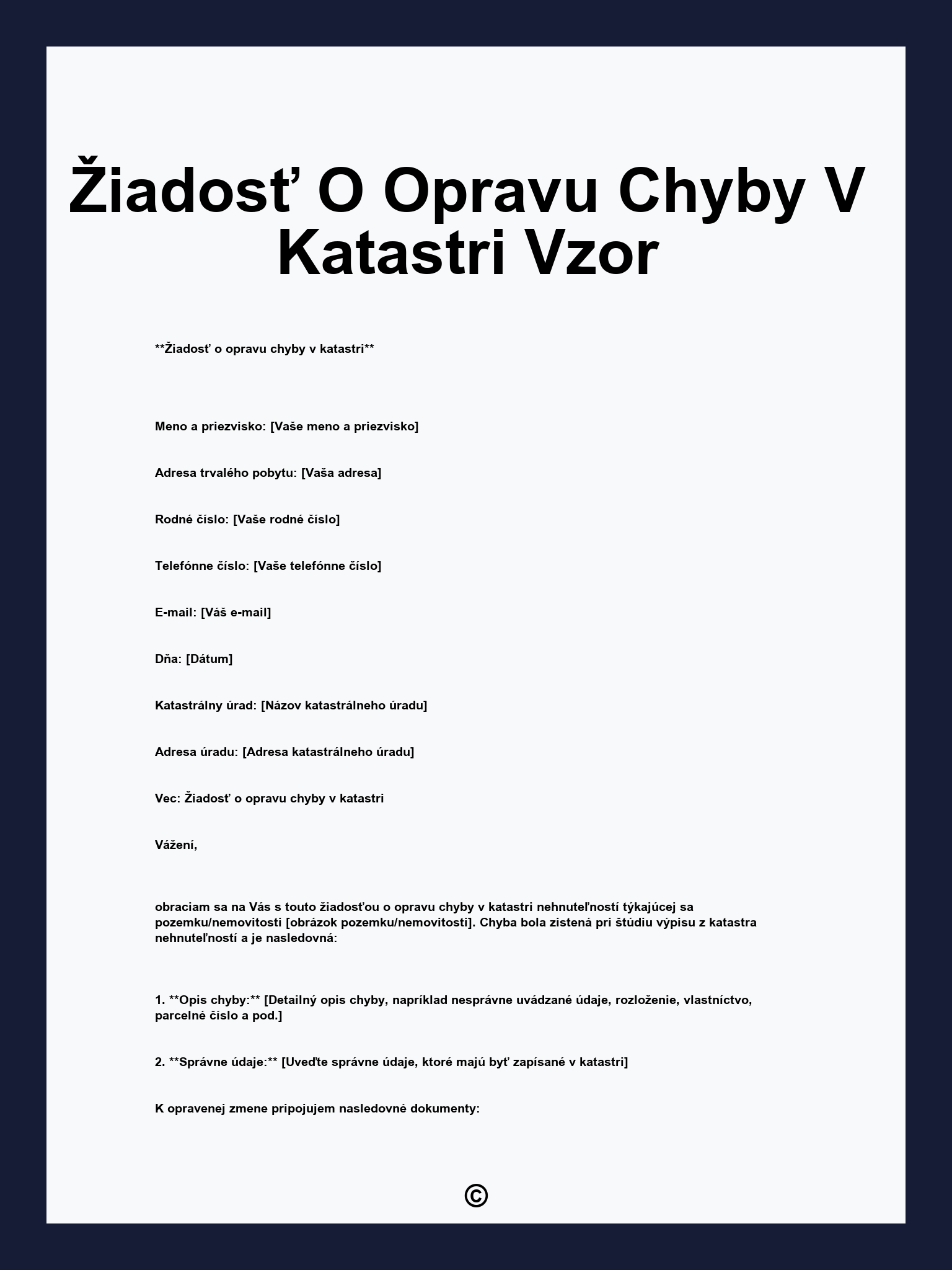 Žiadosť O Opravu Chyby V Katastri Vzor