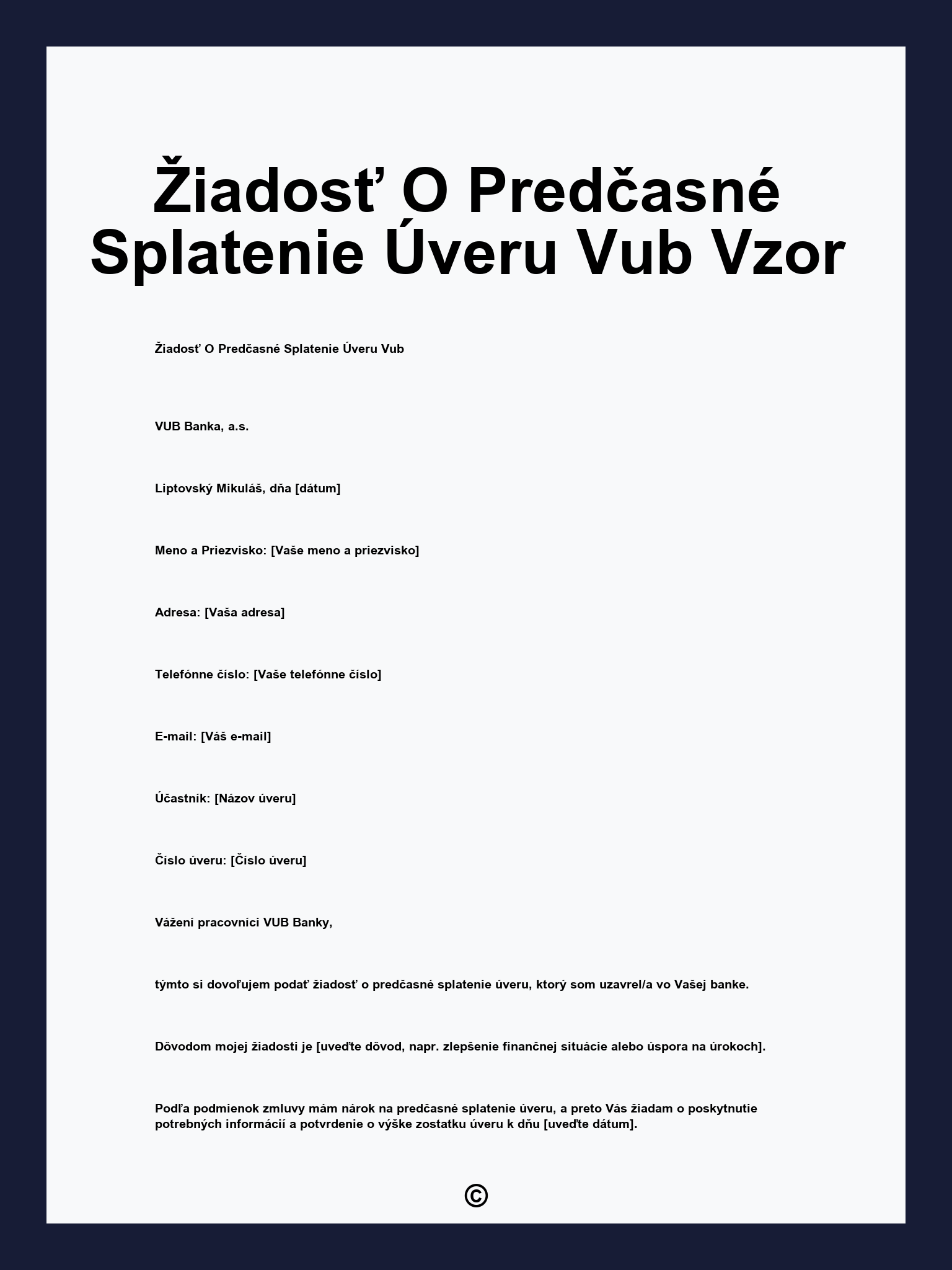 Žiadosť O Predčasné Splatenie Úveru Vub Vzor