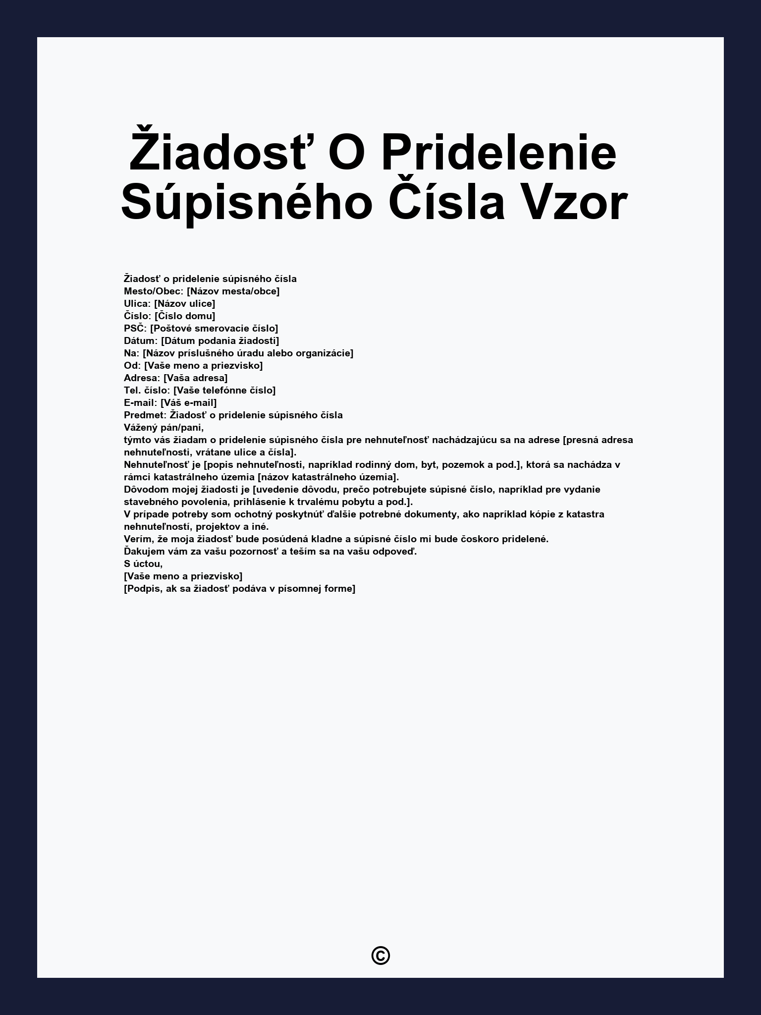 Žiadosť O Pridelenie Súpisného Čísla Vzor