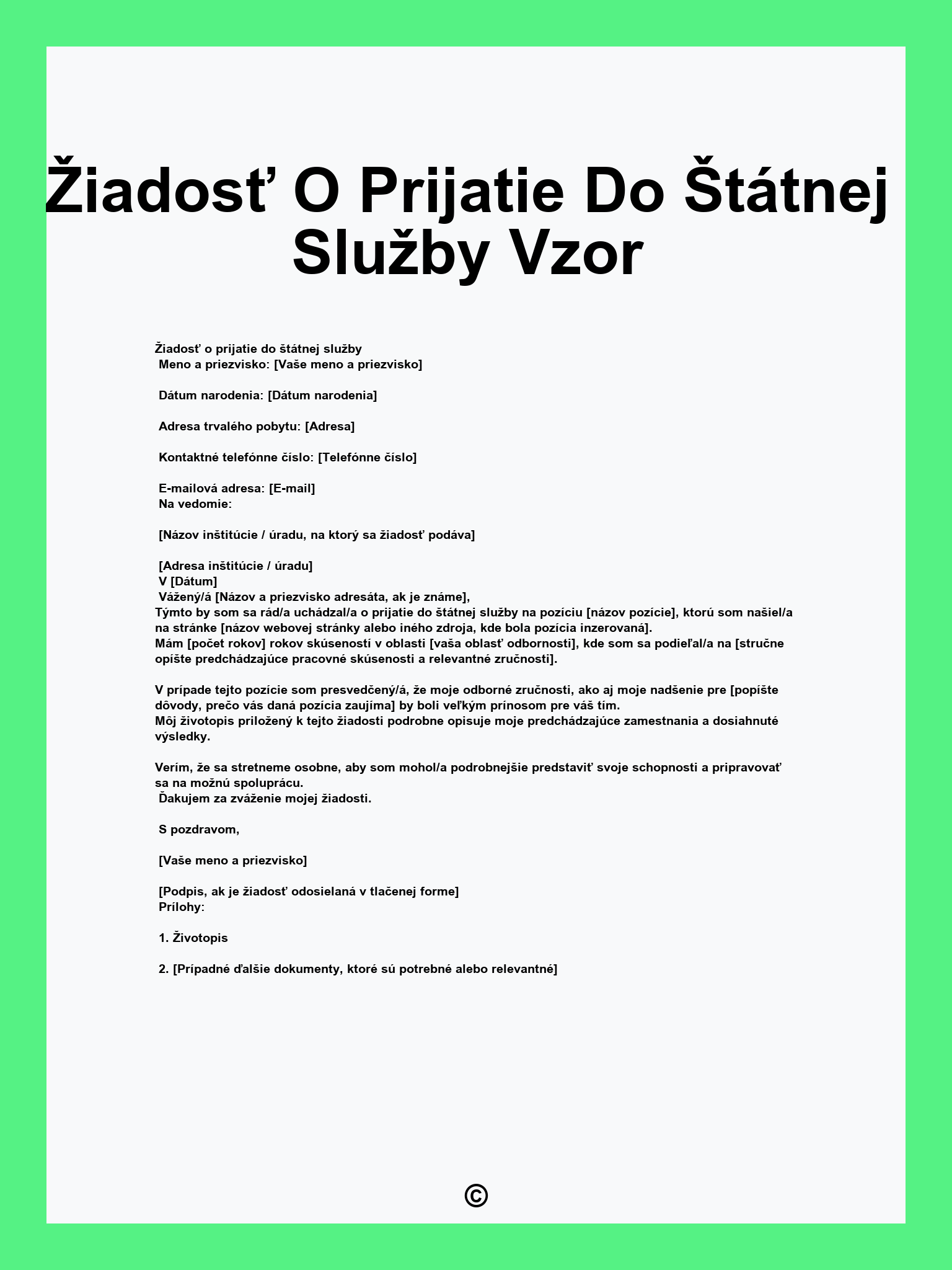 Žiadosť O Prijatie Do Štátnej Služby Vzor