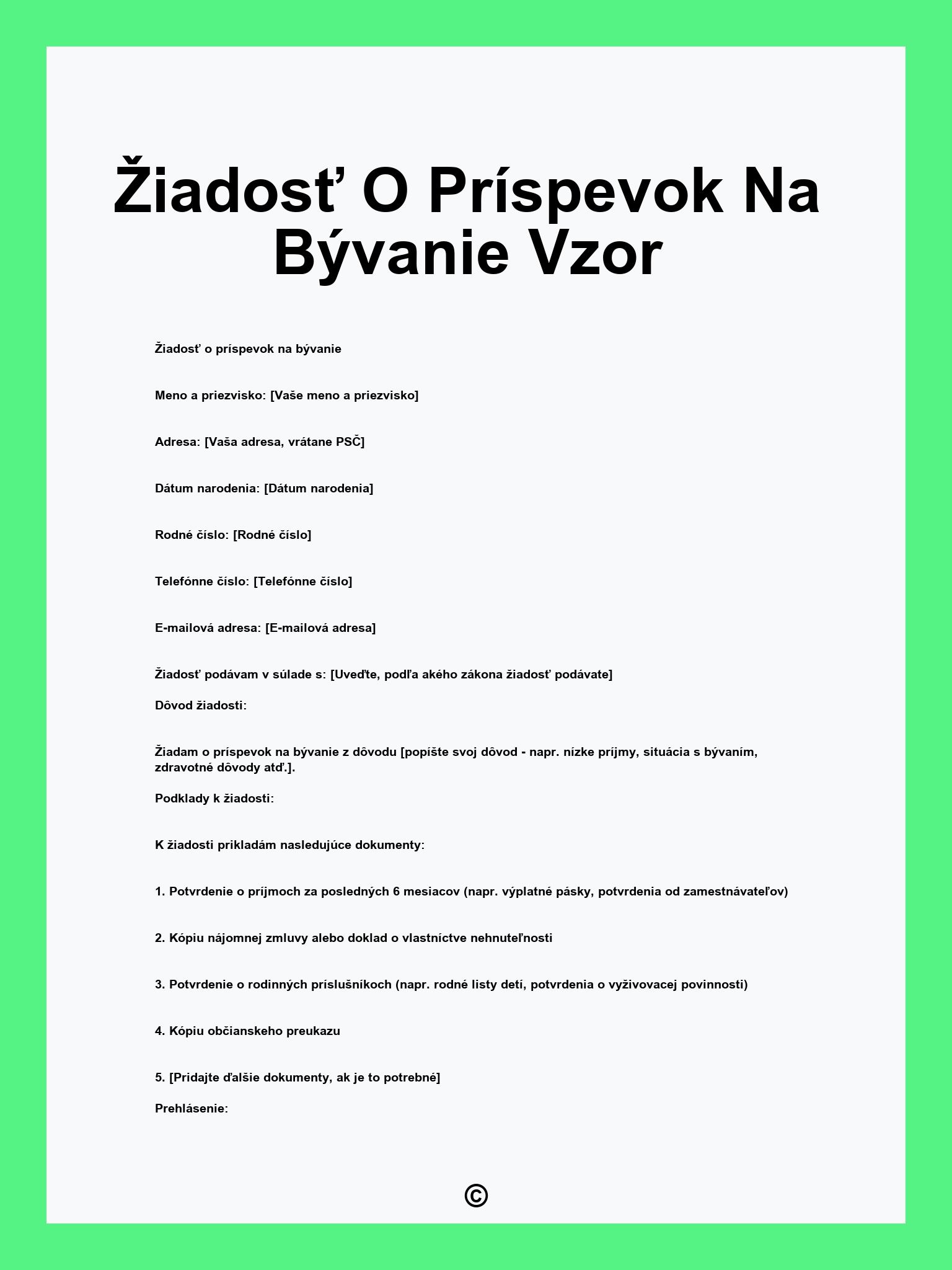 Žiadosť O Príspevok Na Bývanie Vzor