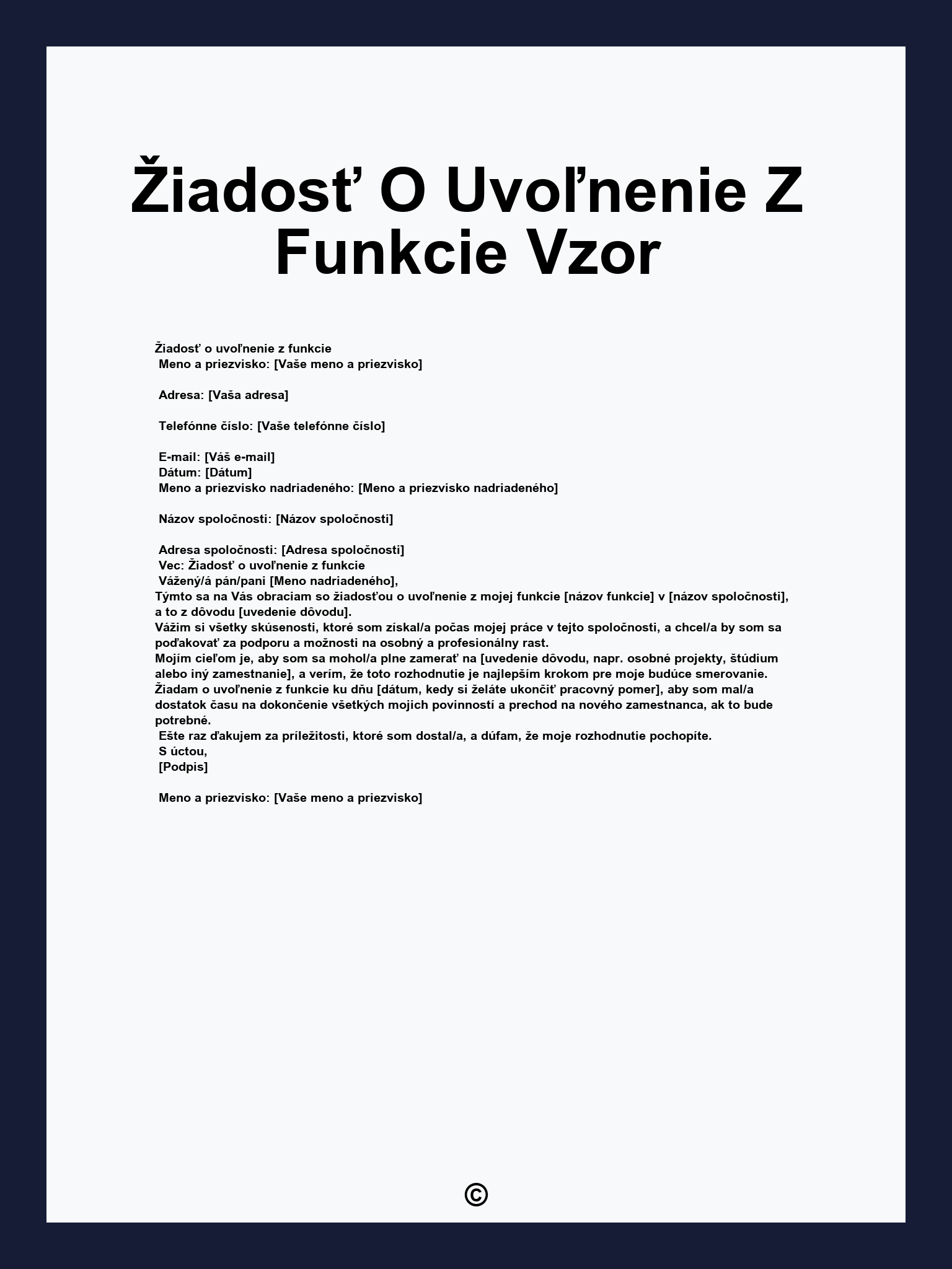 Žiadosť O Uvoľnenie Z Funkcie Vzor