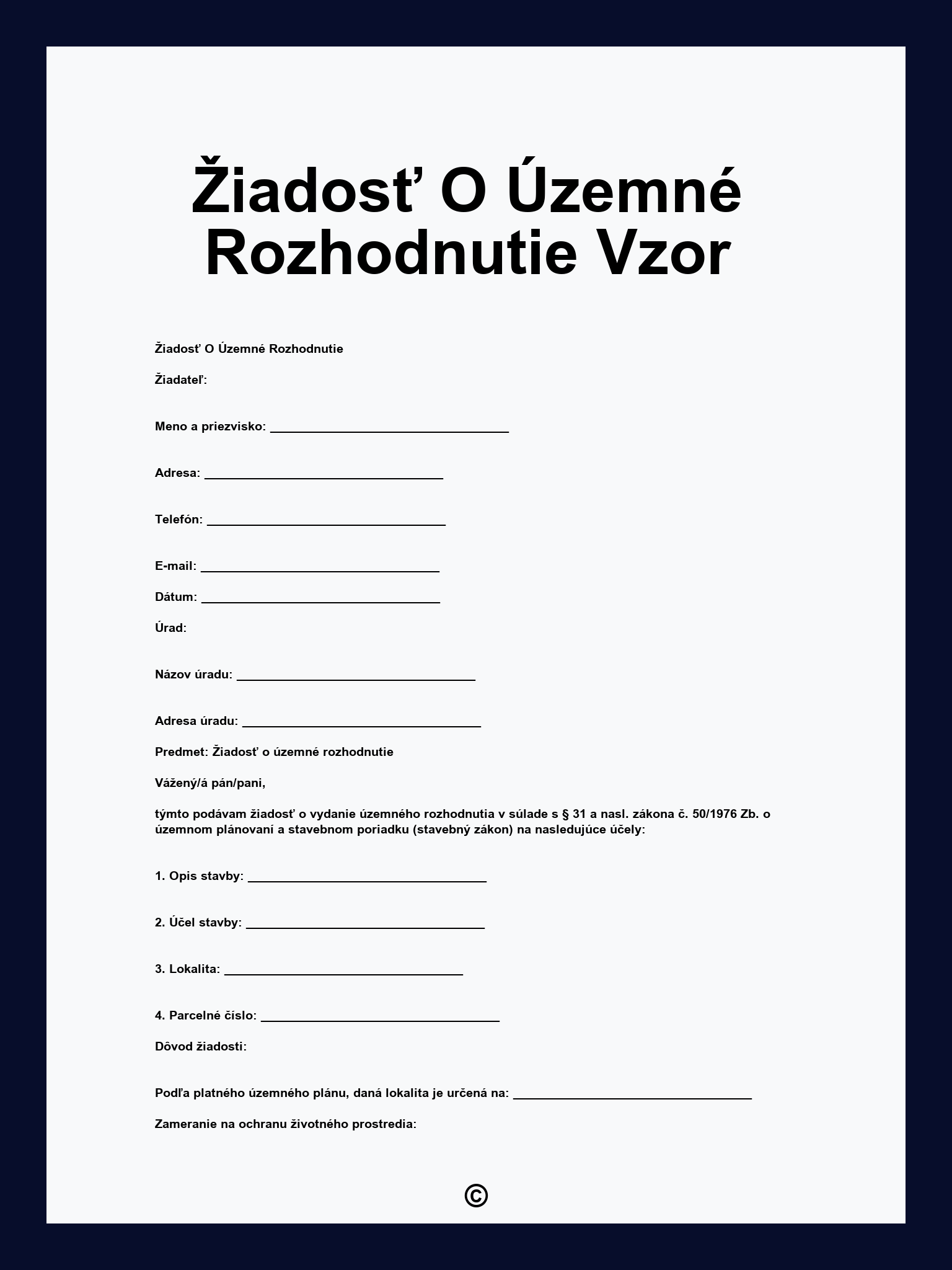 Žiadosť O Územné Rozhodnutie Vzor