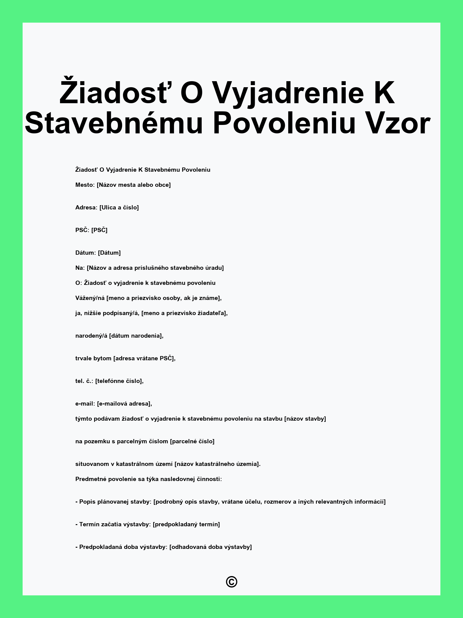 Žiadosť O Vyjadrenie K Stavebnému Povoleniu Vzor