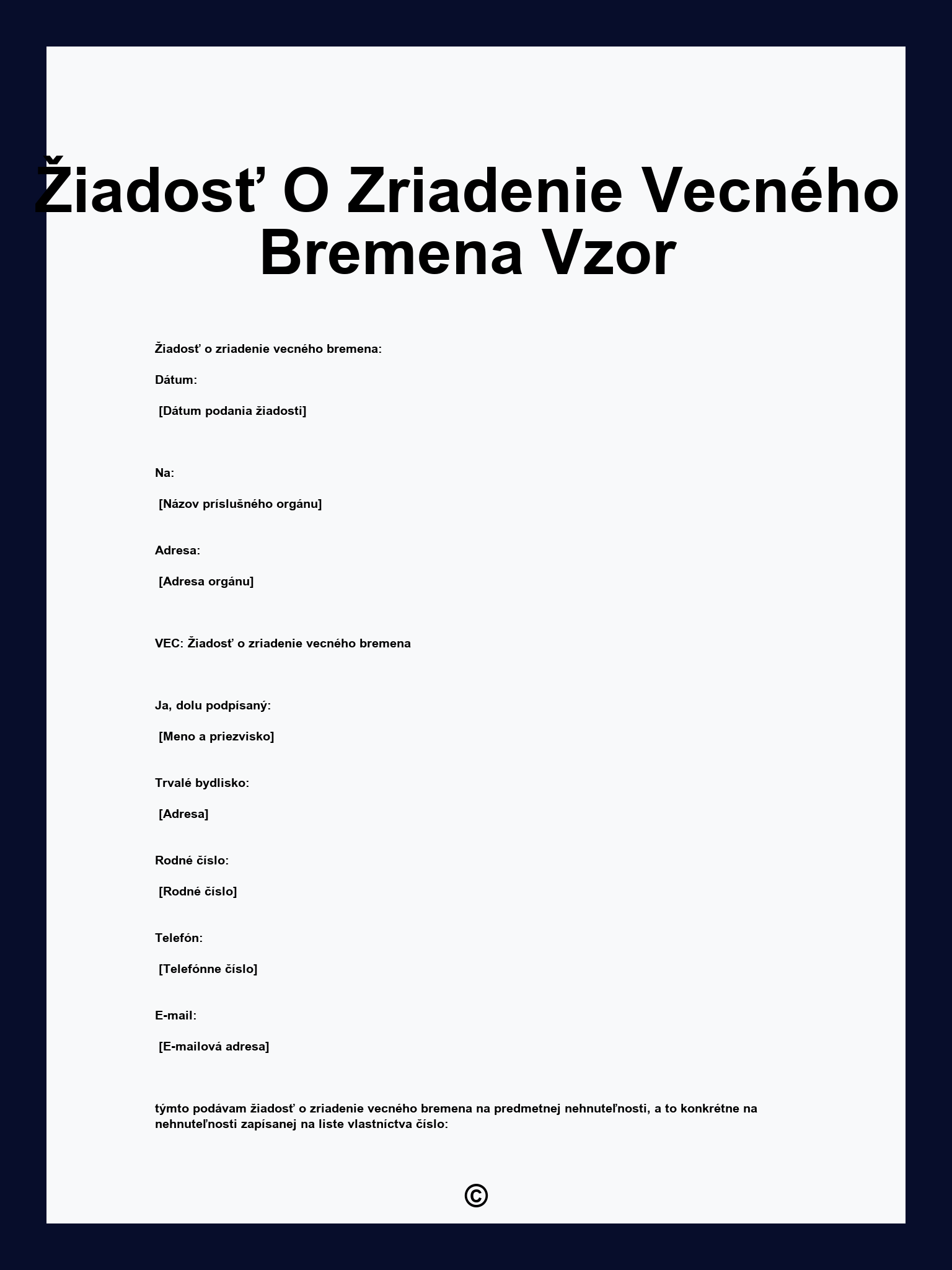 Žiadosť O Zriadenie Vecného Bremena Vzor