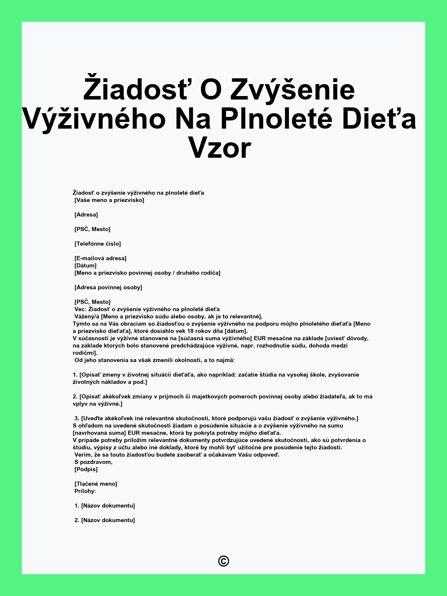 Žiadosť O Zvýšenie Výživného Na Plnoleté Dieťa Vzor
