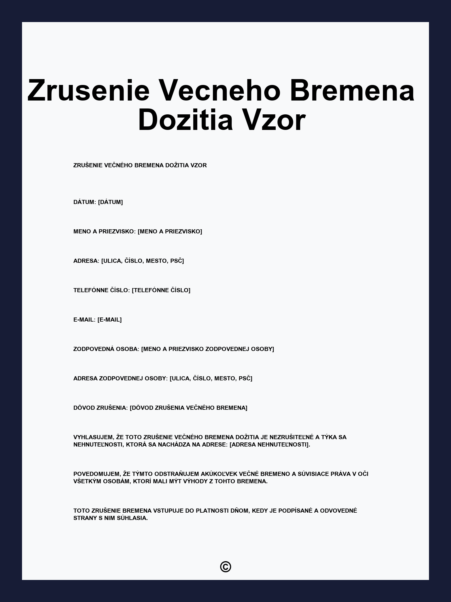 Zrusenie Vecneho Bremena Dozitia Vzor